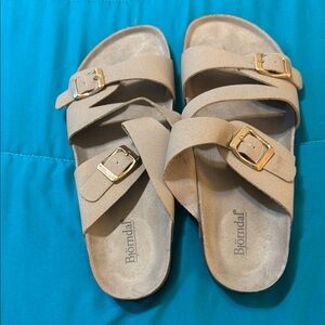 Bjorndal Tan Sandals with Suede Straps and Cork Footbed